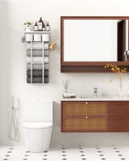 Aetyord Towel Racks for Bathroom - Wall Mounted Metal Rack with Wood Plank, Bathroom Storage Organizer, Towel Holder Stores 6 Large Rolled Towels Easily, Silver with White Plank - Image 2