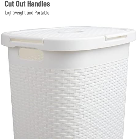 Mind Reader Slim Laundry Hamper with Lid, 60L Tall Clothes Basket, Narrow Tapered Design for Bathrooms, Closets and Laundry Rooms, Plastic, 2 Pack, White - Image 4