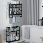 PPN Towel Rack Bathroom Storage Shelves Over The Toilet with Towel Bar 100% Bamboo Adjustable Height Floating Shelf Wall Shower Shelf for Small Space Bathroom Kitchen Multi Usage (Black-2Pack) - Image 3
