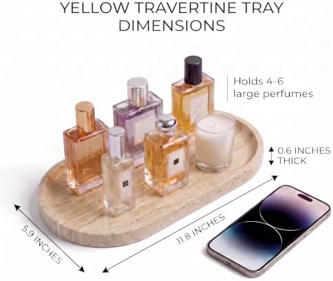 YKAJO Natural Travertine Beige Oval Marble Tray, 11.8x5.9 Vanity Organizer - Image 3