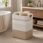 Laundry Hamper, Cotton Rope Laundry Basket with Leather Handles, 22.5-Gallon/85 L Large Clothes Hampers for Laundry, Woven Laundry Baskets for Blankets, Clothing, Bedroom, Living Room, Nursery - Image 2