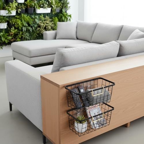 4 set Hanging Wall Basket Organizer,Over the Cabinet Door Wire Baskets for Organizing -Space-Saving Hanging Baskets for Organizing,Wall Mount Storage,No Drilling Adhesive Wall Storage Basket, Black - Image 6