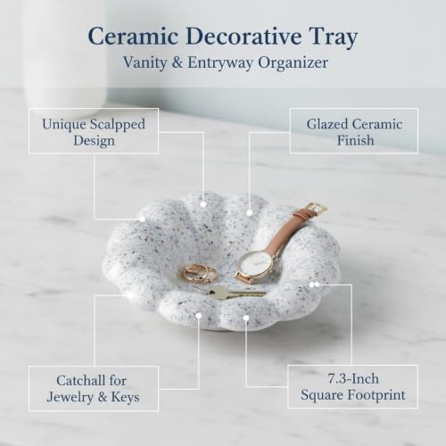Fits 7.3-Inch Vanity and Entryway Surfaces, Ceramic Square Catchall Tray for Jewelry and Keys, Decorative Organizer Dish (1 Piece) - Image 4