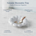 Home Organizers, Ceramic Catchall Tray for Jewelry and Keys, 7.3 Inch Square Decorative Dish for Vanity or Entryway (1 Piece) - Image 4