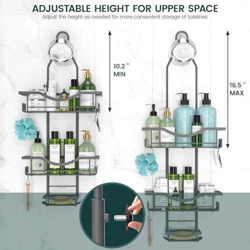 REINHARDT Adjustable Shower Caddy Hanging Rustproof Shower Organizer, Grey - Image 2