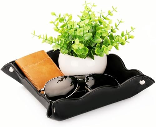 Valet Tray for Men Women 2 Pack - PU Leather Travel Catchall Tray Organizer - Desk Bedside Nightstand Storage Box for Jewelry Key Phone Remote Controller Wallet Readers -Brown and Black - Image 6