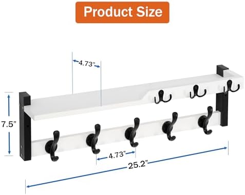 dreampossible 4 in 1 Coat Rack Wall Mount with Shelf, Coat Hooks 25.2" Entryway Coat Hanger with Key Hooks and Mail Holder, Wall Hooks with Shelf, Hat Rack for Wall Key Holder Mail Organizer - Image 6