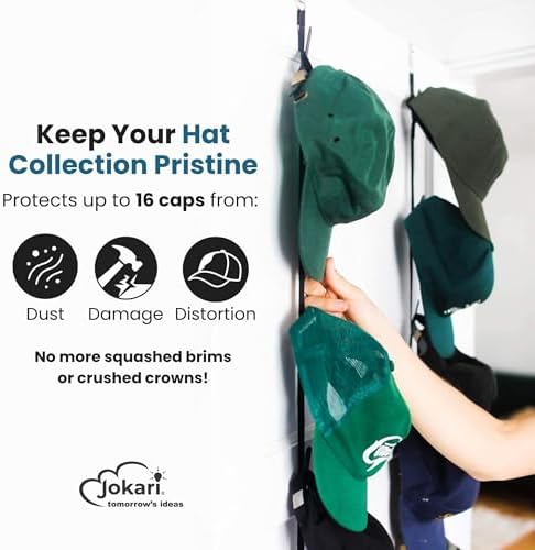 Jokari Over the Door Cap Rack Organizer 2 Pack Holds Up to 16 Baseball Hats - Image 2