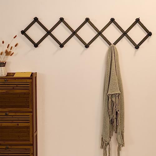 SKOLOO Accordion Wall Hanger with 16 Hooks, Modern Expandable Coat Rack Hat Rack for Wall, Solid Wooden, Dark Walnut Color - Image 2