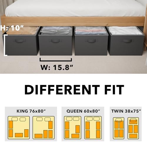 SpaceAid 4 Pack 10" High Under Bed Storage Containers, Large Underbed Storage Organizer Bins with Lids for Bedroom, Dorm, Clothes, Closet Organization, Bed Sheets and Blankets (Black) - Image 4