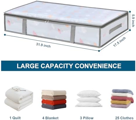 4 Packs Under Bed Storage Containers Bins, Humid-Proof Plastic Underbed Storage Bins, Closet Organizers and Clothes Storage Bags, Under the Bed Blanket Storage with Handles for Clothes,Bedroom - Image 2