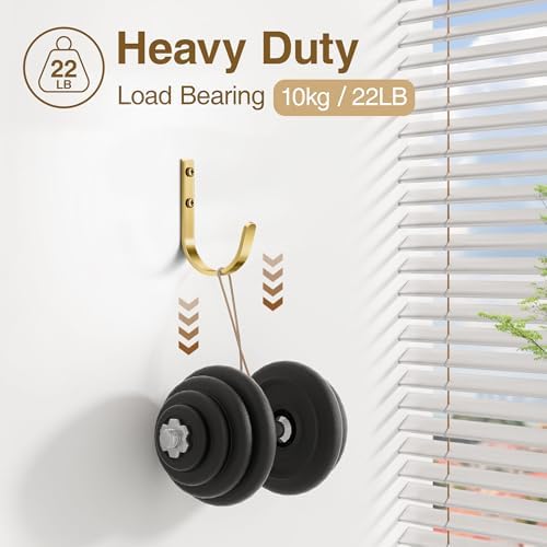 10 Pack 22LB Wall Hooks for Hanging Towel/Coat, Brushed Gold - Image 5