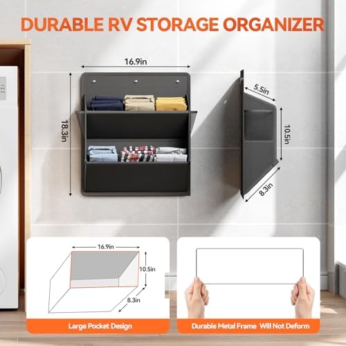 2 Pack RV Shoe Storage with Sticky Adhesive Tape, Over the Door Shoe Rack, Wall Hanging Shoe Organizer with Large Deep Pockets for Camper, Narrow Space Saving Closet Organizers Black - Image 2