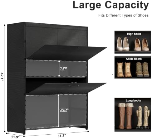 3-Door 7-Tier Shoe Cabinet, 21-28 Pairs Black Grey - Image 2