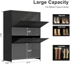 3-Door 7-Tier Shoe Cabinet, 21-28 Pairs Black Grey - Image 2