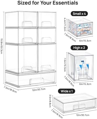 Vtopmart Clear Stackable Storage Drawers Set of 7, Plastic Organizer Bins - Image 3