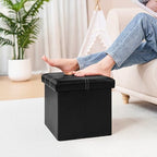 B FSOBEIIALEO Folding Storage Ottoman, 16.5" Faux Leather Ottomans, Black - Image 2