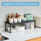 X-cosrack 25.5 Inches 2 Pack Expandable Cabinet Shelves, Stackable Shelf Organizer for Kitchen Cabinet Countertop Storage, Adjustable Counter Cupboard Pantry Organizer Shelf Rack Stand Riser, Black - Image 6
