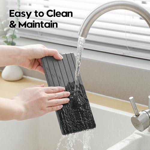 3 Pack Diatomite Stone Sink Tray, Water Absorbing Mat for Kitchen & Bathroom Counter, Quick Dry Soap Dish Makeup Vanity Caddy,Sponge Holder Organizer, Dark Gray 1pc of 8"x 3.8" and 2pcs of 3.8"x 3.8" - Image 7