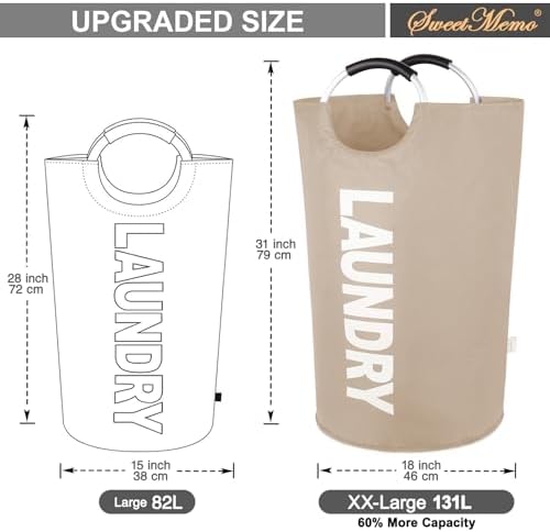 Extra Large Laundry Basket, Big Laundry Hamper Bag with Handles, 130L Brown - Image 4