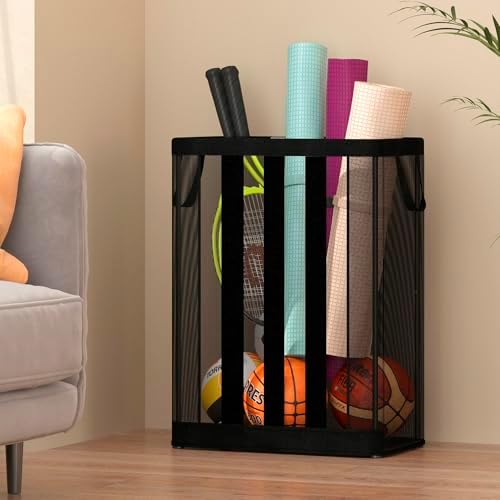 STO STO Ball Storage Basket, Wall-Mounted or Freestanding Garage Ball Organizer Holder, Holds up to 15 Balls, Sports Equipment Organizer with Elastic Front Access for Garage, Gym, Playroom, Black - Image 3