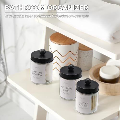 Bathroom Organizers and Storage,4 Pack,48 oz Total,Bathroom Accessories,Bathroom Decor,Bathroom Storage and Organization,Qtip Holder for Room Decor Aesthetic (Black lids) - Image 2