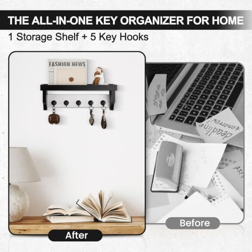 Key and Mail Holder Wall Mount, Mail Organizer with 5 Key Hooks - Image 6