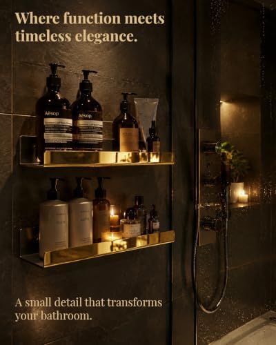 Gold Acrylic Bathroom Shelf Wall Mounted Floating Organizer with Front Lip - Image 5