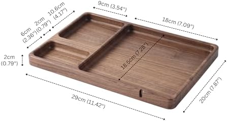 Walnut Wooden Valet Tray – Bedside Table Organizer for Men Dad, Edc Catch All Tray with Cable Slot (11.4 x 7.9 x 0.8 Inch) - Image 2