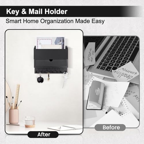 Mail and Key Holder Wall Mount with Storage Drawer & Chalkboard Panel - Image 7