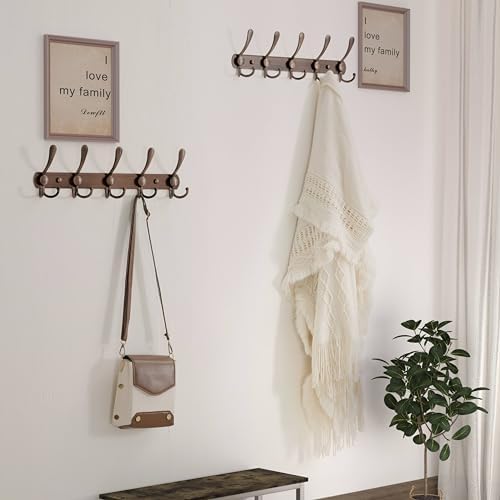 Dseap Wall Mounted Coat Rack - 5 Tri Hooks, Heavy Duty, Stainless Steel, Metal Coat Hook Rail for Coat Hat Towel Purse Robes Mudroom Bathroom Entryway (Antique Copper, 2 Packs) - Image 2