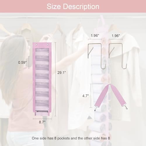 DHSFKBE Legging Organizer Storage, 2PCS T Shirt Organizer, Foldable Hanging Closet Organizer Storage with 16 Roll Independent Compartments for Yoga Pants, Tank Top, Towel, Underwear (Pink) - Image 6