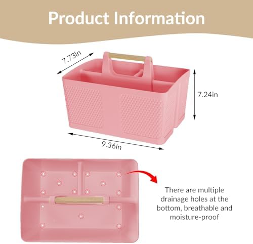 Shower Caddy Portable and Cleaning Caddy Organizer for Bathroom, Kitchen, Toiletries Storage ，Caddy organizer with handle, Rust-Resistant, Durable Material (Pink, 9.36" L×7.73" W×7.24" H) - Image 3