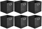 Amazon Basics Collapsible Cube Storage Bins, Space-Saving, Organizing Fabric Bins with Handles, 10.5" x 10.5" x 11", Black, 6-Pack by AmazonBasics