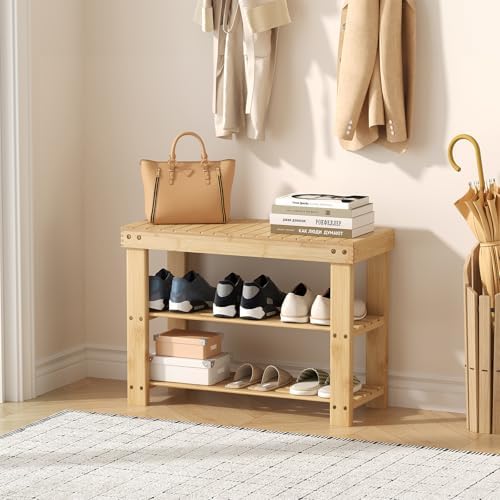 Sweetcrispy 3-Tier Shoe Rack Bench for Entryway, 27 Inches, Wood - Image 2