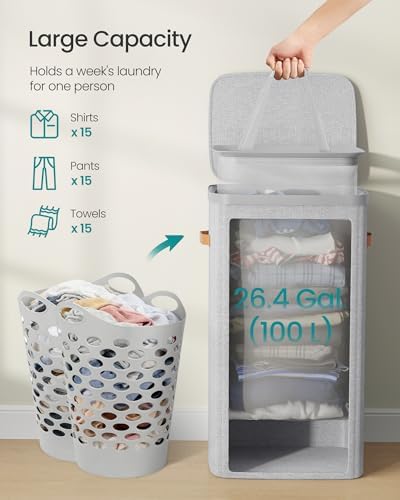 SONGMICS Laundry Basket, 100L Laundry Hamper with Lid, 1 Removable Bag - Image 4