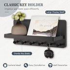 Nekon Key Holder for Wall with Shelf, Pine Wooden Key Hanger, Black - Image 2