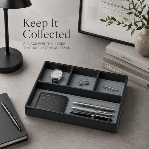 GORESE Leather Valet Tray for Men, Nightstand Organizer Desk Tray, Black - Image 6