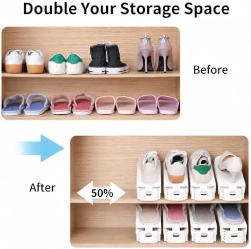 Antigo Shoes Slots Organizer for Closet, Adjustable Shoe Rack Organizador De Zapatos for Closet Organization, Shoe Storage Shoe Holder Space Saver for Entryway(12 Pack)(White) - Image 2