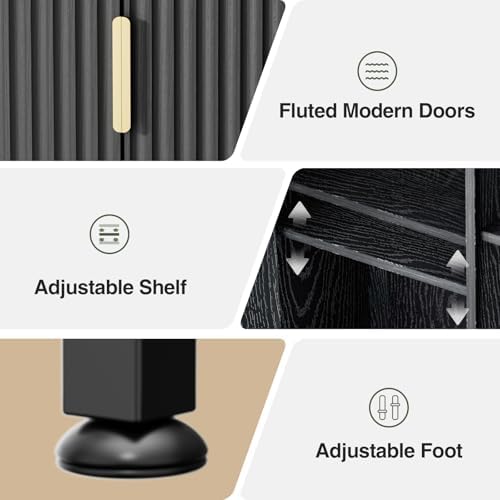 Over The Toilet Storage Cabinet with Fluted Doors and Adjustable Shelf, Tall Bathroom Organizer with Metal Stand Space Saver Over Toilet , Wood Rack for Bathroom, Restroom, Laundry, Natural Black - Image 6