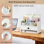 dreampossible white Wood Desk Organizer and Accessories with Drawer, Bill Mail Organizer and File Mail Holder for Office Supplies, Desk Accessories & Workspace Organizers for Desk Organization - Image 2