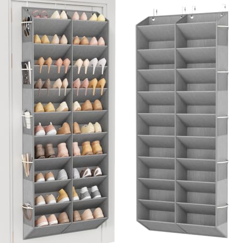 LANTEFUL Over the Door Shoe Organizer, Hanging Shoe Rack for Closet Door Shoe Storage for 30 Pairs Sneaker and Boots, Large Shoe Holder for Door with 10 Side Pockets, Space Saving, Grey by LANTEFULforTidyingHouse