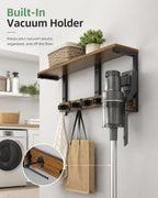Broom and Mop Holder Wall Mount, 27" Large Organizer with Wood Shelf - Image 5