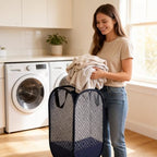 100L Extra Large Mesh Pop Up Laundry Hamper 2 Pack. Blue Travel Basket - Image 5
