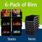 Akro-Mils ReadySpace Large Stackable Plastic Storage Bins, 6-Pack, Black - Image 4
