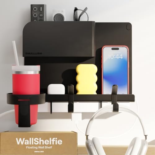 WallShelfie Bedside Wall Organizer & Dorm Decor for Dorm Room - Black by Smallish