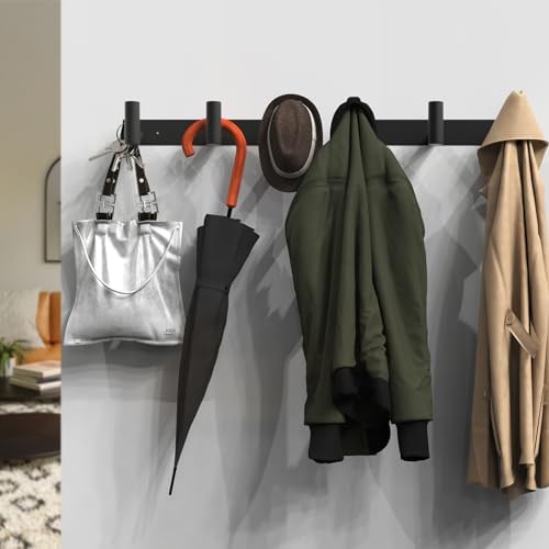 VAEHOLD Black Hat and Coat Wall Mount Rack - 3 Hooks for Robes, Bags, Keys, and Towels - Bathroom Towel Hanger Organizer (2 Pack) - Image 4