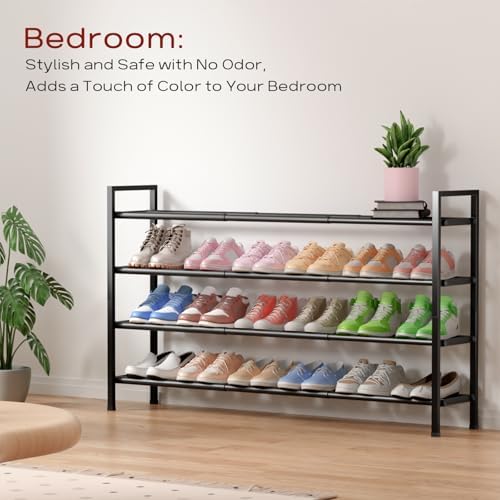 Bumusty 4 Tier Long Expandable Shoe Rack for Closet, Black - Image 5