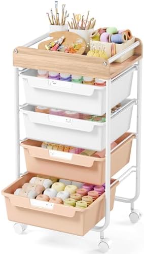 SYKIARIOL Rolling Craft Storage Cart with 4 Drawers,Kids Art Cart,Pearl by SYKIARIOL