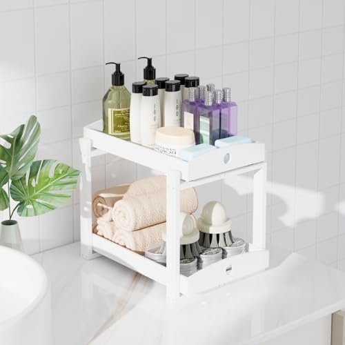 2 Pack Bamboo Under Sink Organizer, 2-Tier Pull-Out Drawers, Kitchen & Bath - Image 5